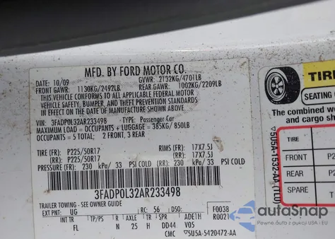 2010 Ford Fusion Hybrid из США, поврежденный, VIN 3FADP0L32AR233498